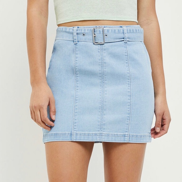 PacSun Dresses & Skirts - PacSun Belted Panel Light Wash Denim Mini Skirt Size 24